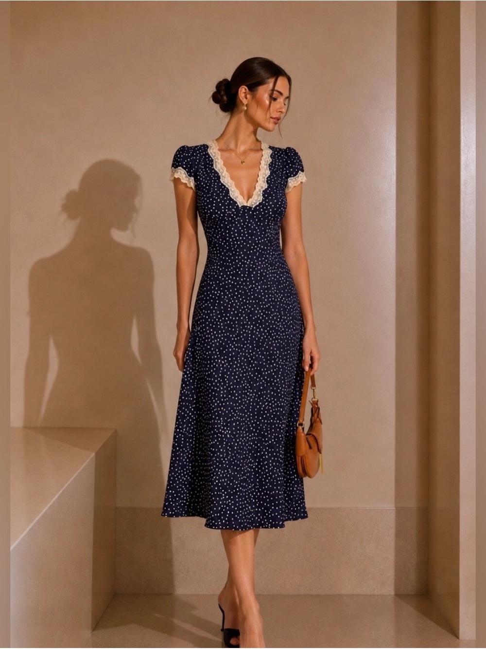 Polka Dot Lace-Trim Dress